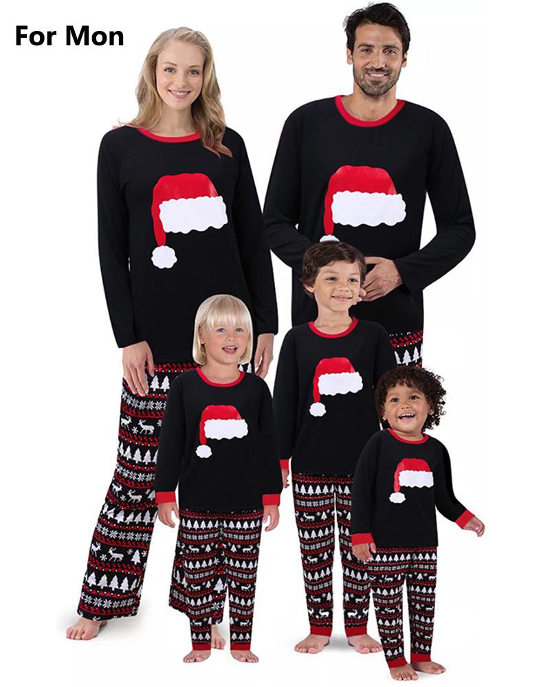 

Christmas Mixed Print Long Sleeve Pajama Set For Mom, Black