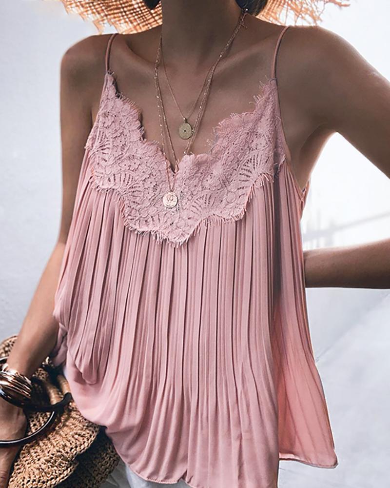 

Spaghetti Strap V-Neck Lace Blouse, Pink
