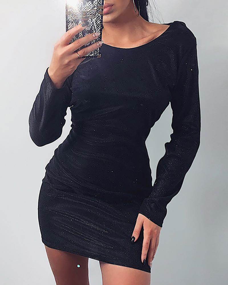 

Glitter Backless Ruched Design Dress, Black