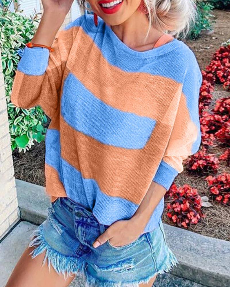 

Colorblock Insert Round Neck Batwing Sleeve Blouse