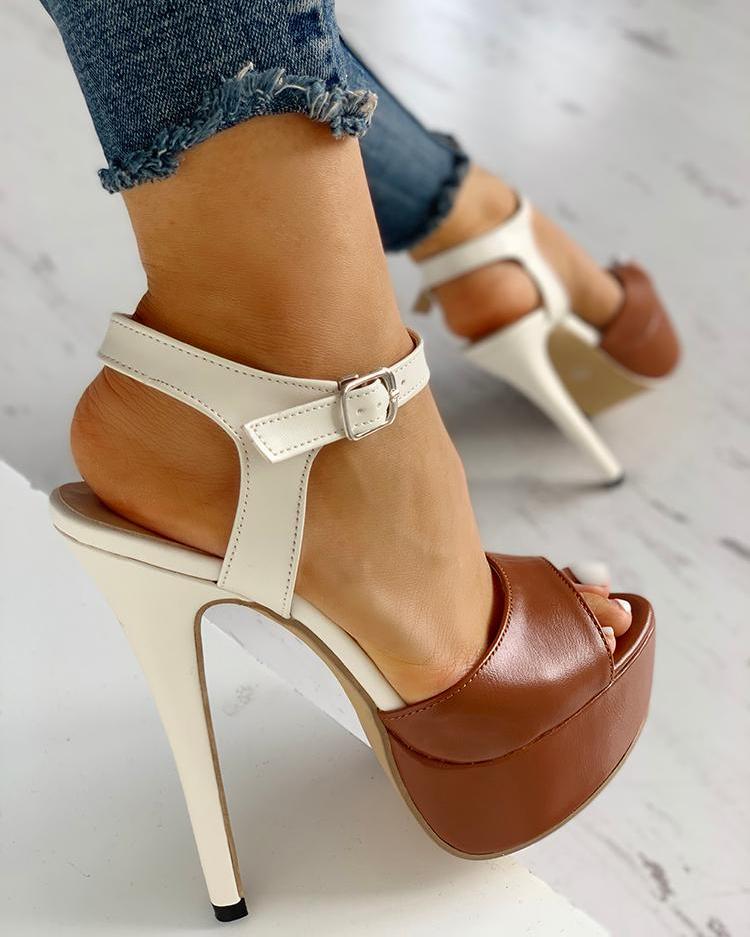 

Contrast Color Platform Thin Heeled Sandals, White