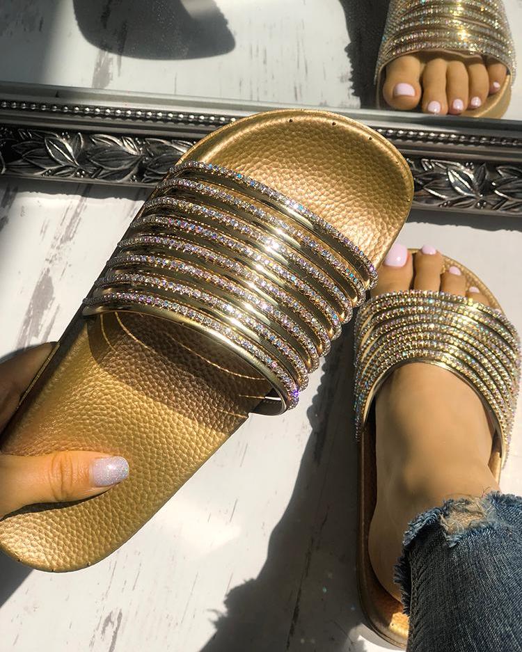 

Shiny Strappy Non-Slip Sandals, Gold