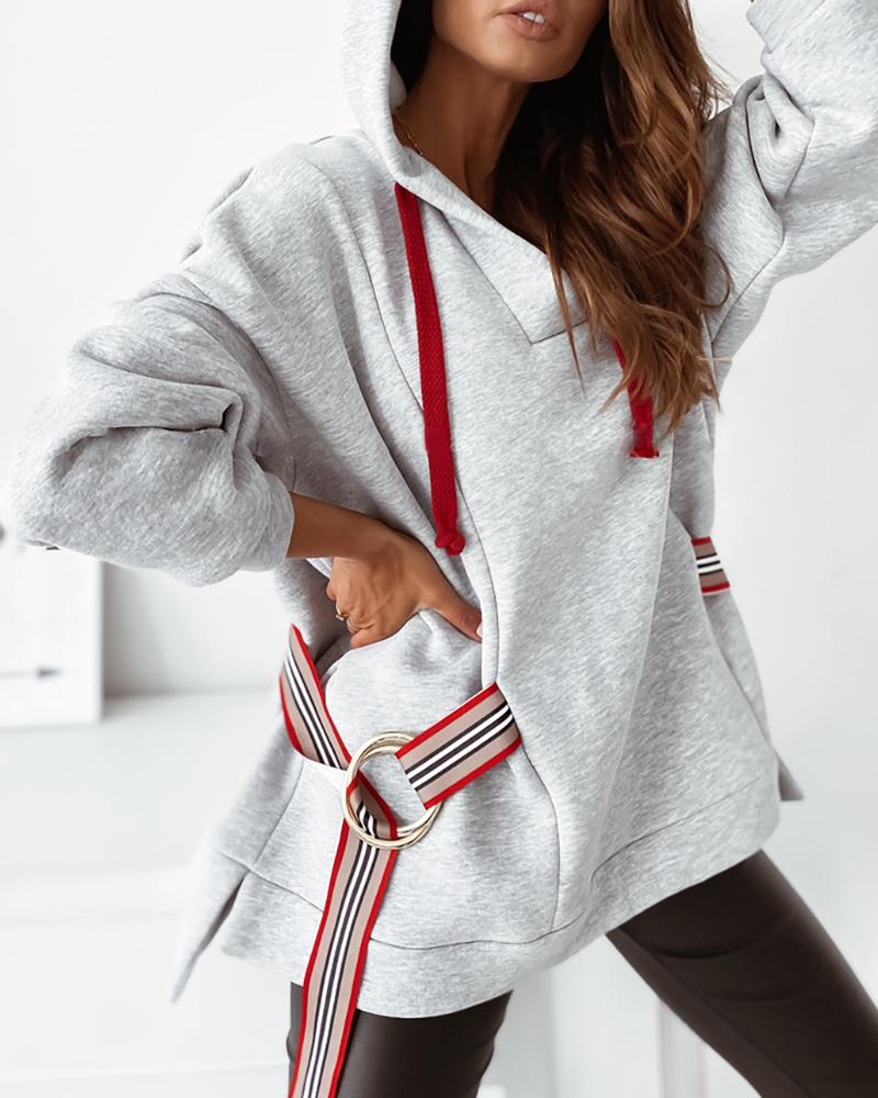 

O Ring Tape Long Sleeve Hoodie, Gray