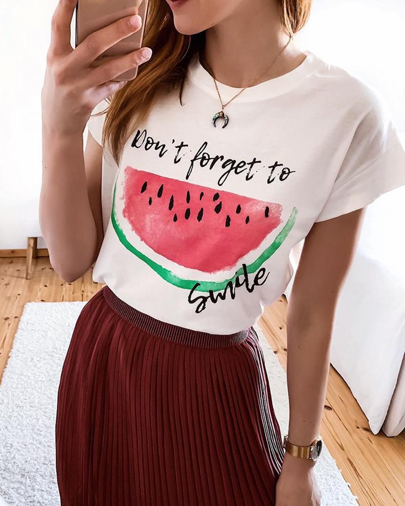 

Watermelon Print Short Sleeve T-shirt, White