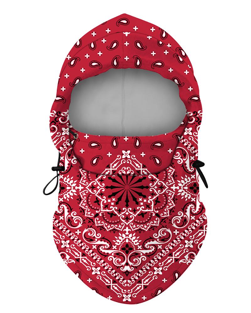 

Baroque Print Polar Fleece Hood Adjustable Face Bandana, Red