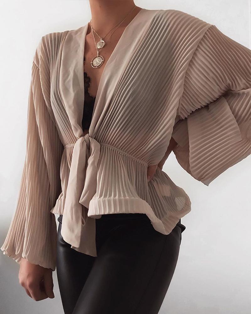 

Long Sleeve Pleated Detail Top, Apricot
