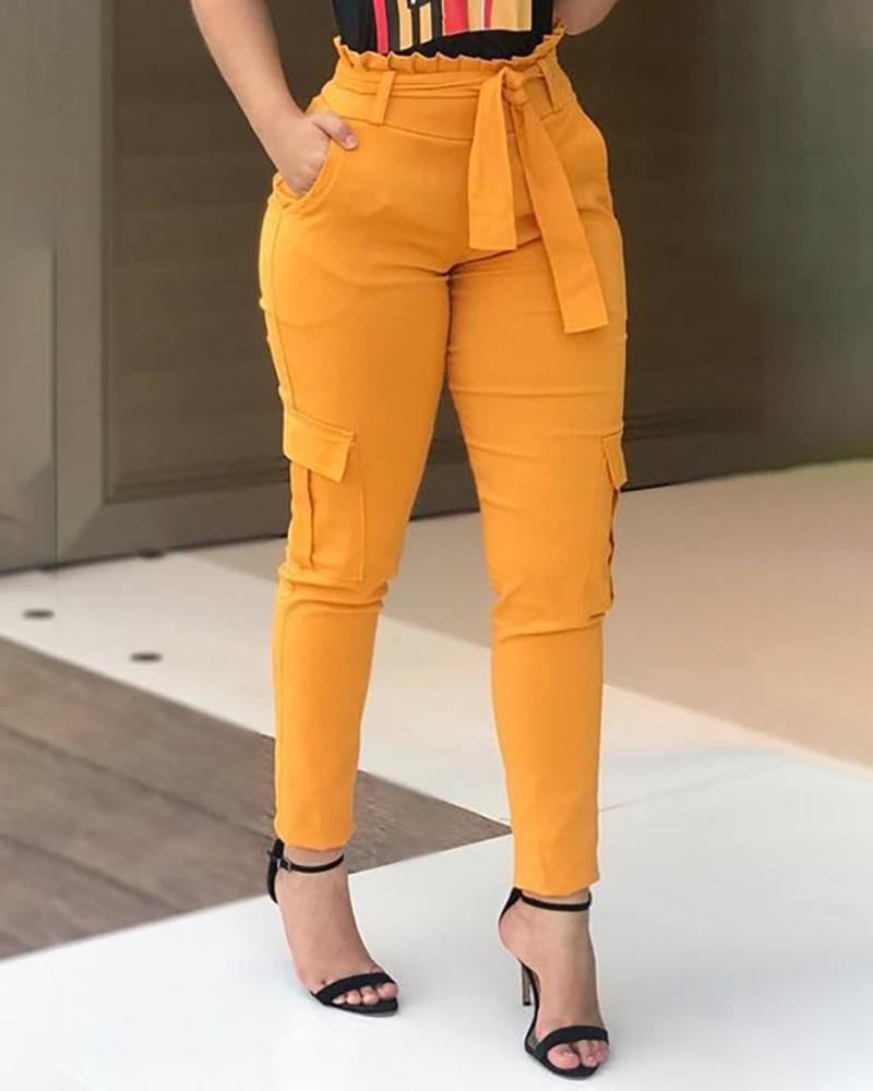 

High Waist Paperbag Waist Casual Pants