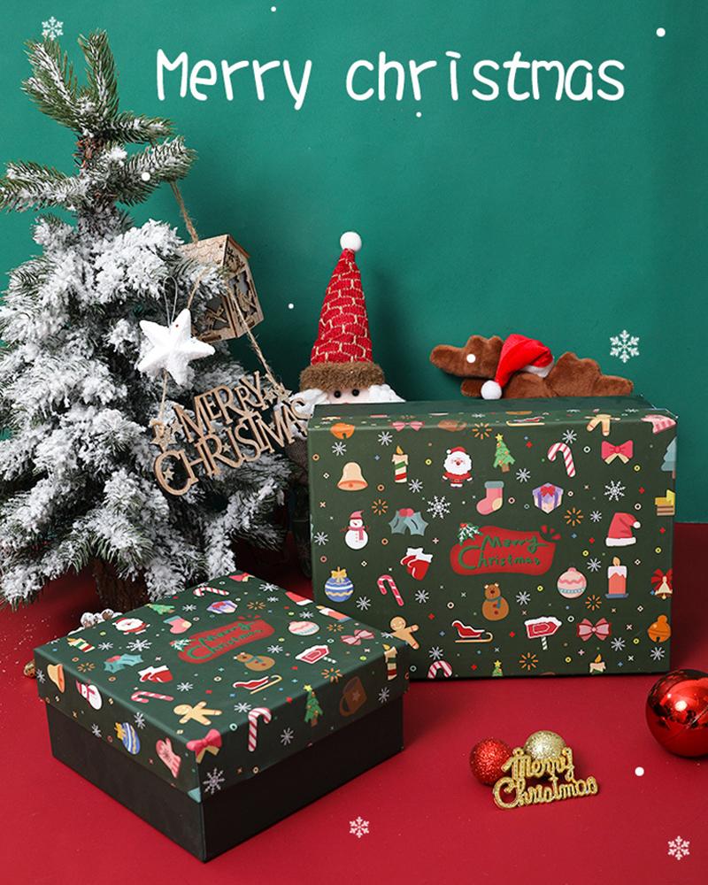

10PCS/Set Christmas Print Gift Box, Green