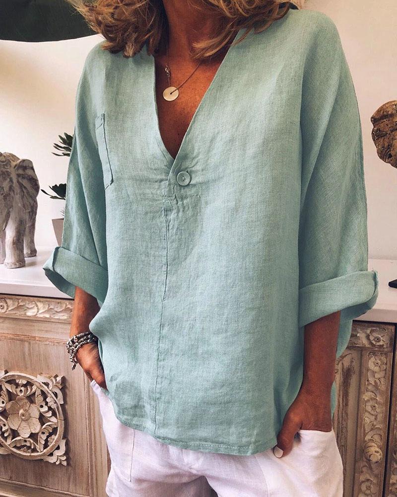 

Solid Long Sleeve Casual Top, Green