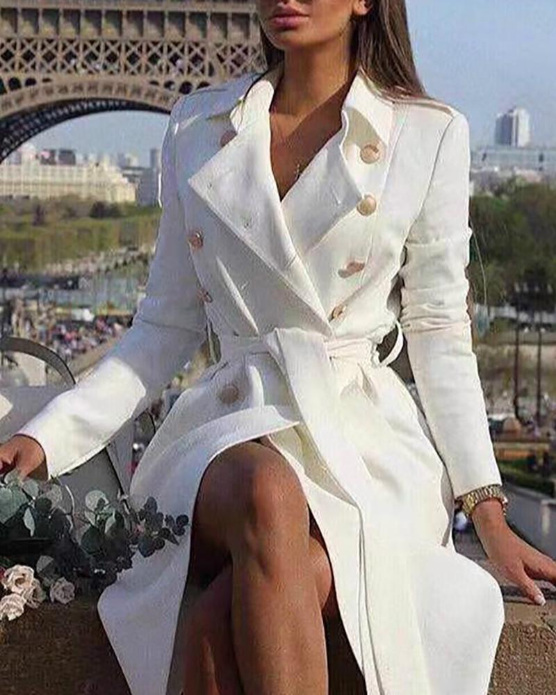 

Solid Double Breasted longline Blazer Coat, White