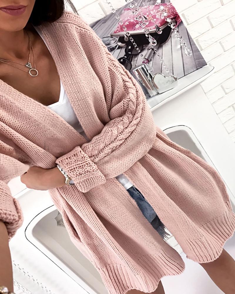 

Long Sleeve Braided Pocket Design Cardigan, Pink