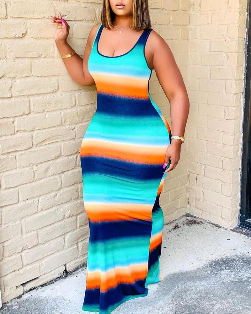 

Colorblock Thick Strap Casual Maxi Dress, Blue