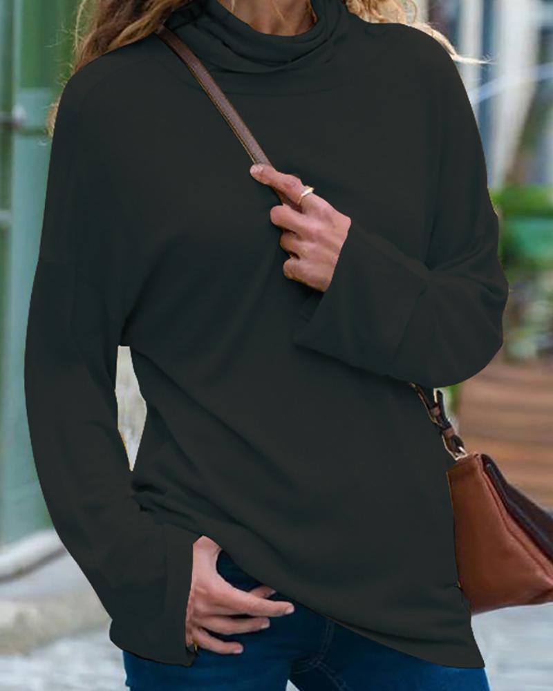 

Solid Long Sleeve Casual Blouse, Black