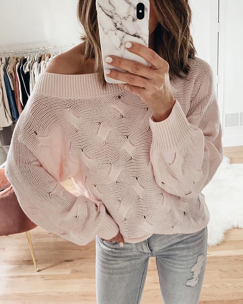 

Off Shoulder Lantern Sleeve Knit Sweater, Apricot