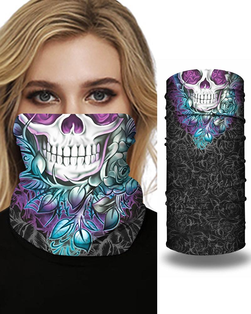 

Skull Print Breathable Face Bandana Magic Scarf Headwrap Balaclava, Purple