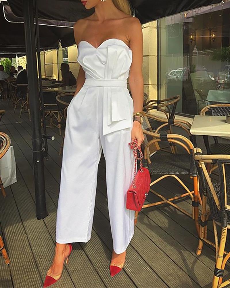 

Sweetheart Neck Bow-Knot Jumpsuit, White