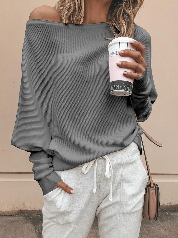

Skew Neck Batwing Sleeve Casual Top