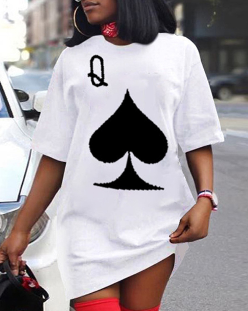 

Poker Print Half Sleeve Casual T-shirt, White