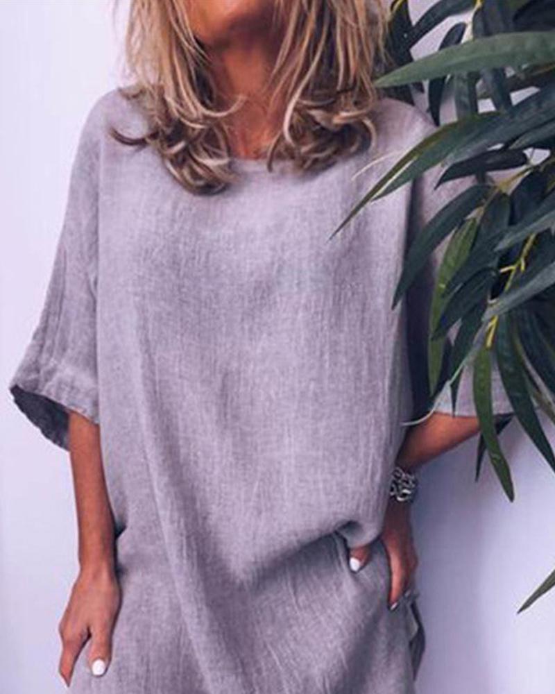 

2019 summer new washed cotton and linen loose dress, Gray