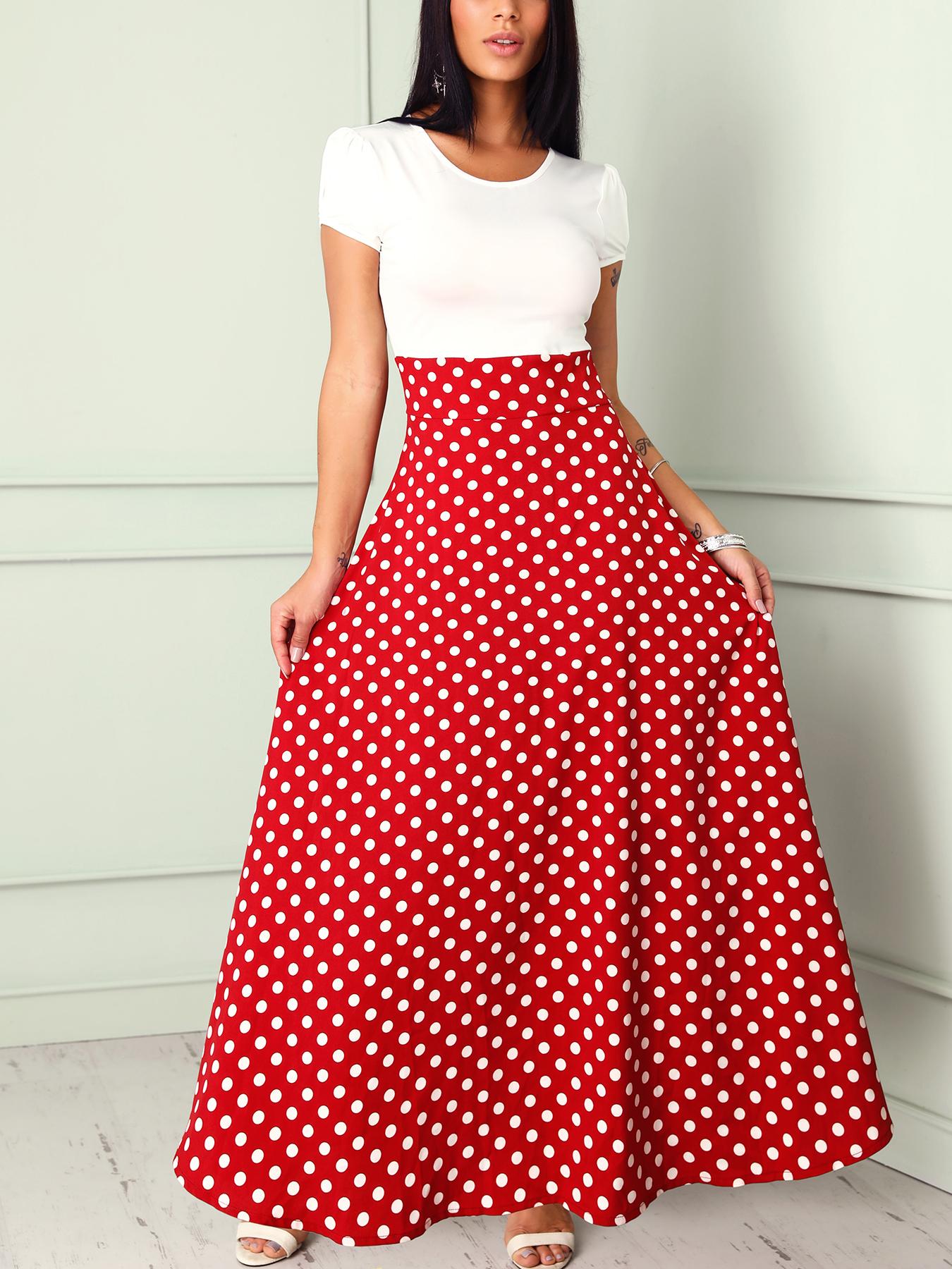 

Polka Dot Splicing Belted Wrap Maxi Dress