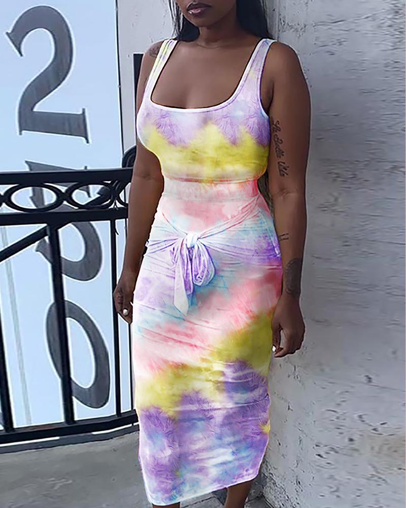 

Tie Dye Print Knotted Bodycon Dress, Multicolor