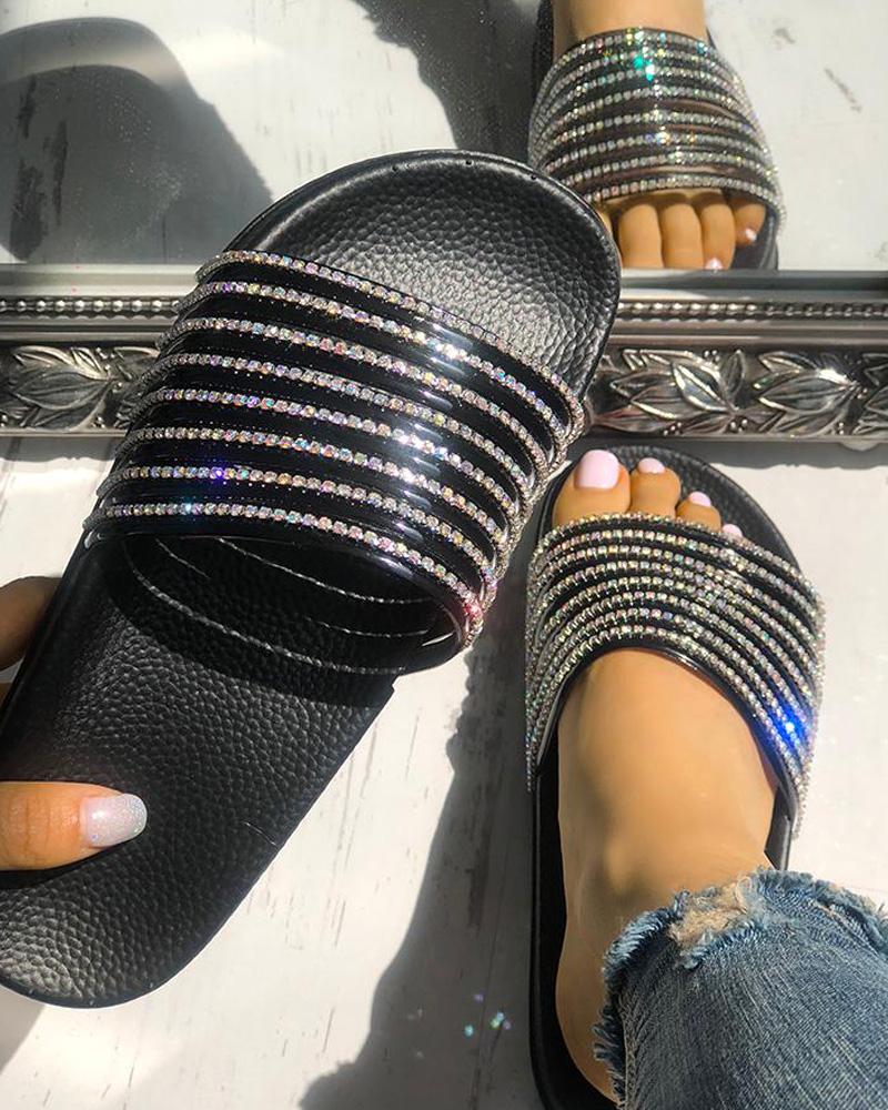 

Shiny Strappy Non-Slip Sandals, Black