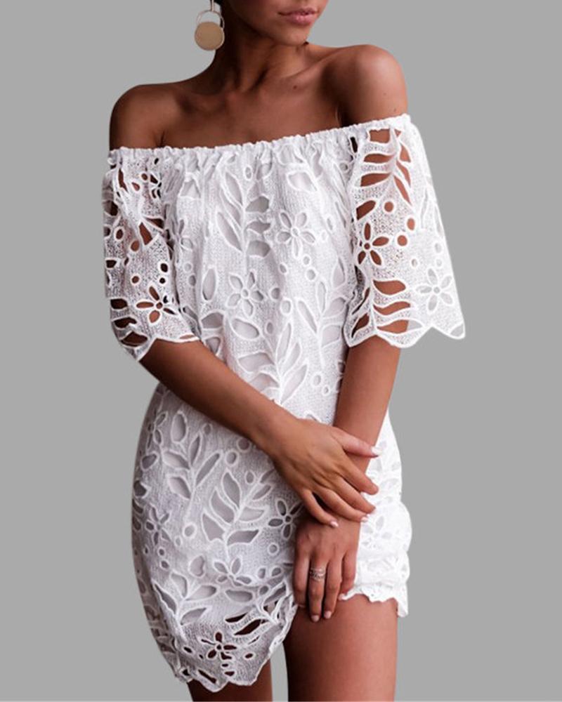 

Off Shoulder Broderie Anglaise Lace Dress, White