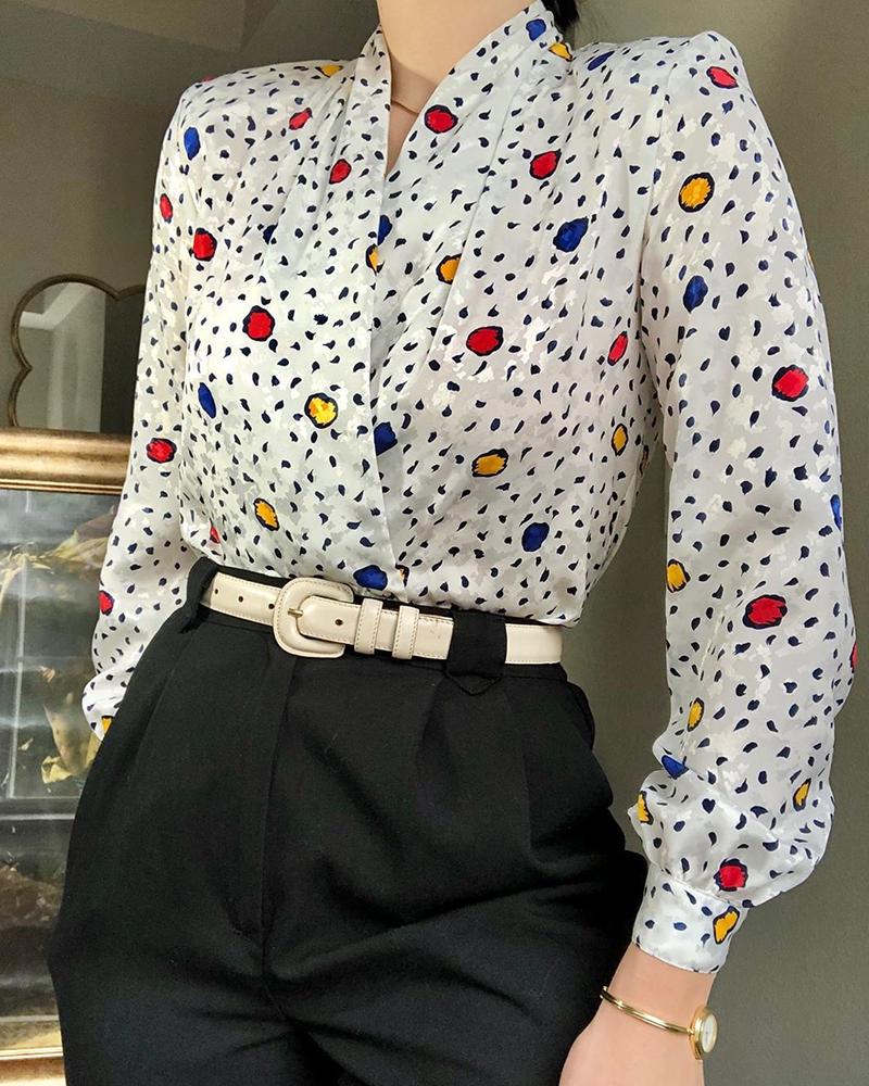 

Dotted Long Sleeve Wrap Top, White