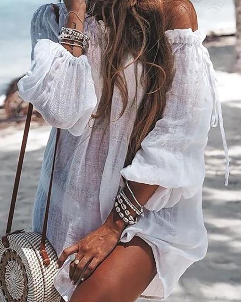 

Off Shoulder Long Sleeve Cover Up, White
