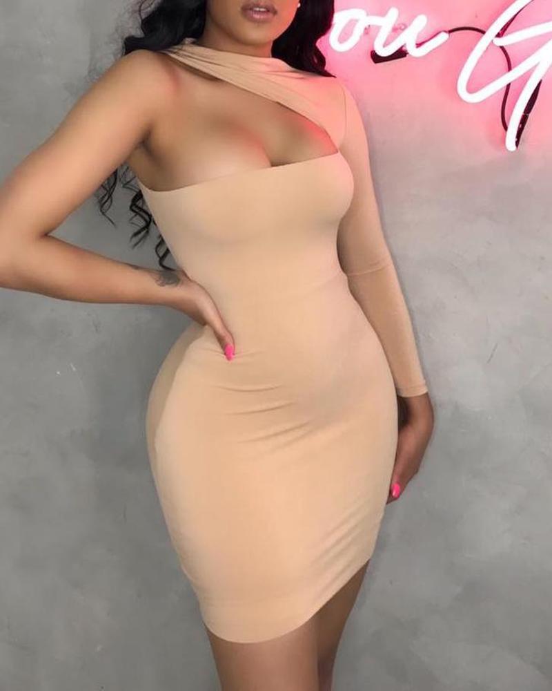 

One Shoulder Cutout Bodycon Dress, Apricot