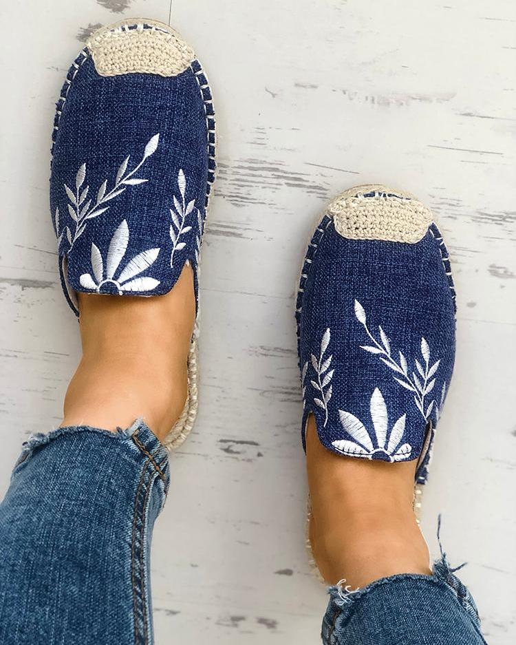 

Fashion Embroidered Espadrille Flat Slippers, Blue