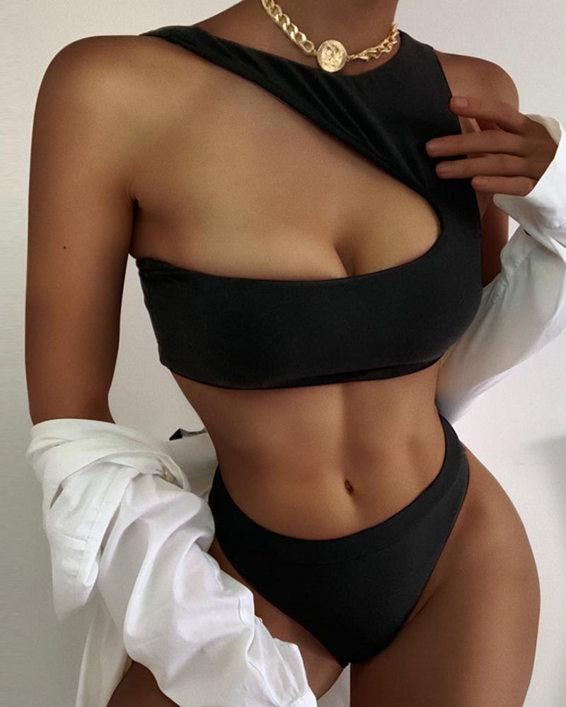 

Cutout One Shoulder Skinny Sexy Bikini Set, Black
