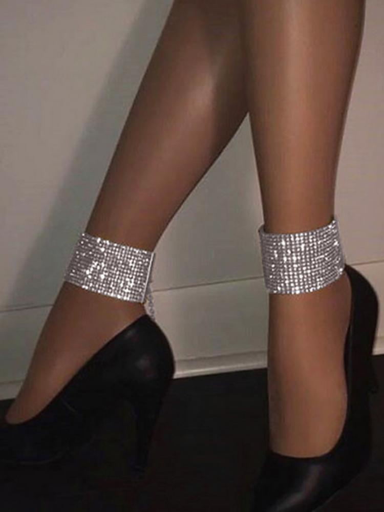 

Stylish Glittering Metal Ankle Chains, Silver