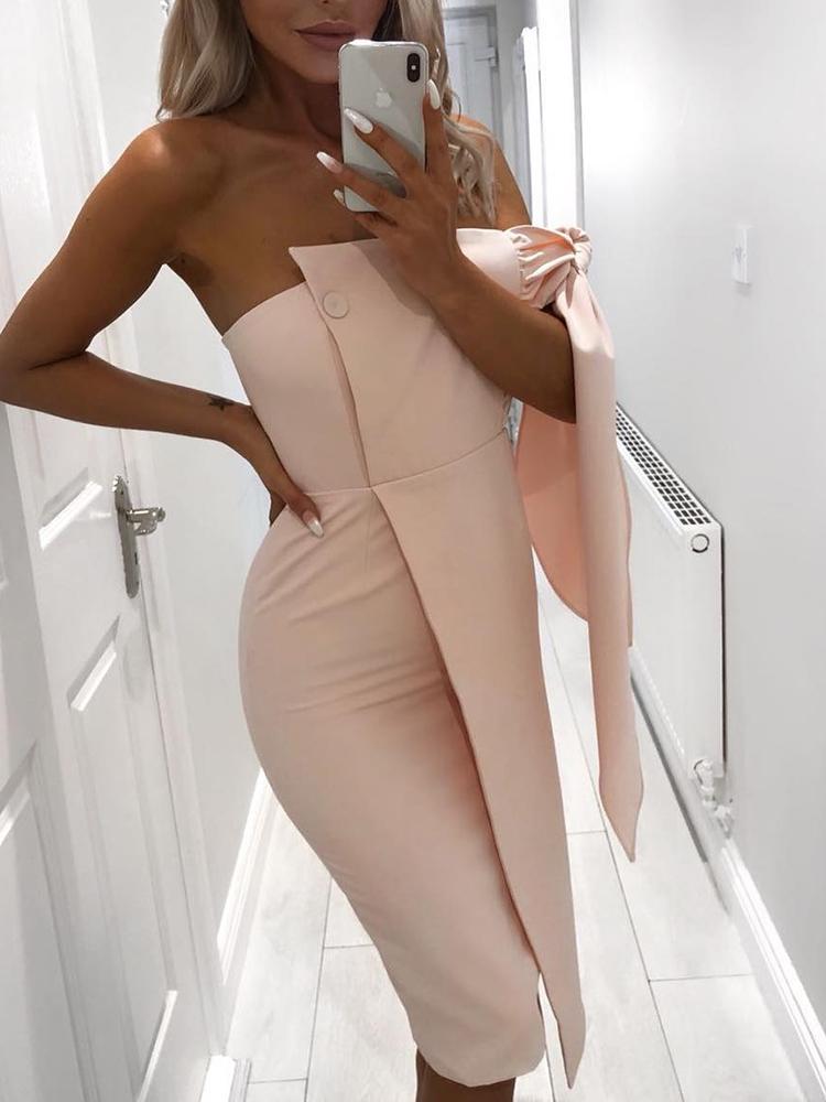 

Solid Tie Sleeve Button Irregular Dress