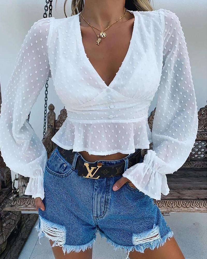 

Dots Cropped See-Through Top, White