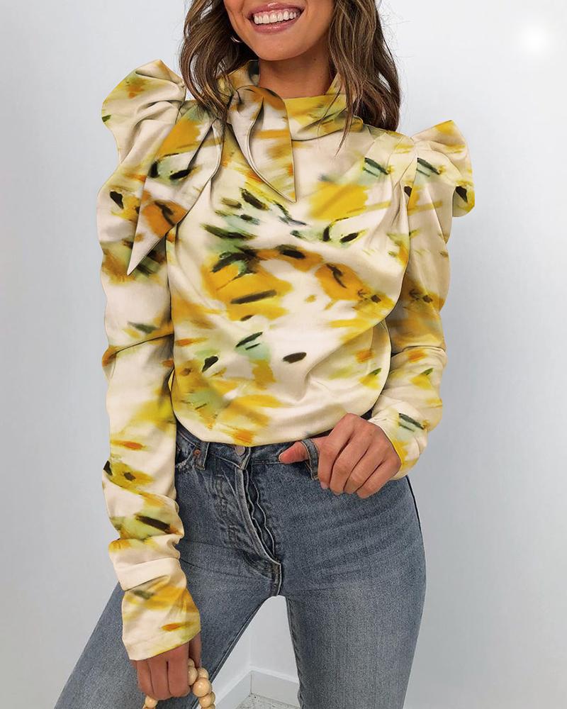 

Abstract Print Puff Sleeve Casual Blouse, Multicolor