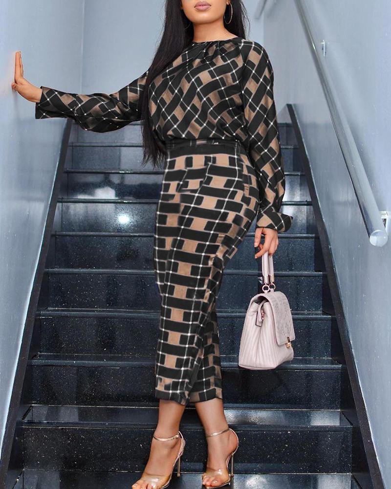 

Checkered Top & Pants Suit Set, Black
