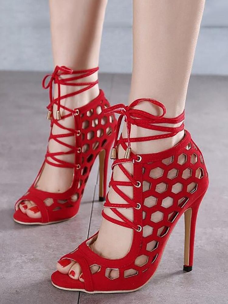 

Sexy Lace Up Hollow-Out High Heels Sandals