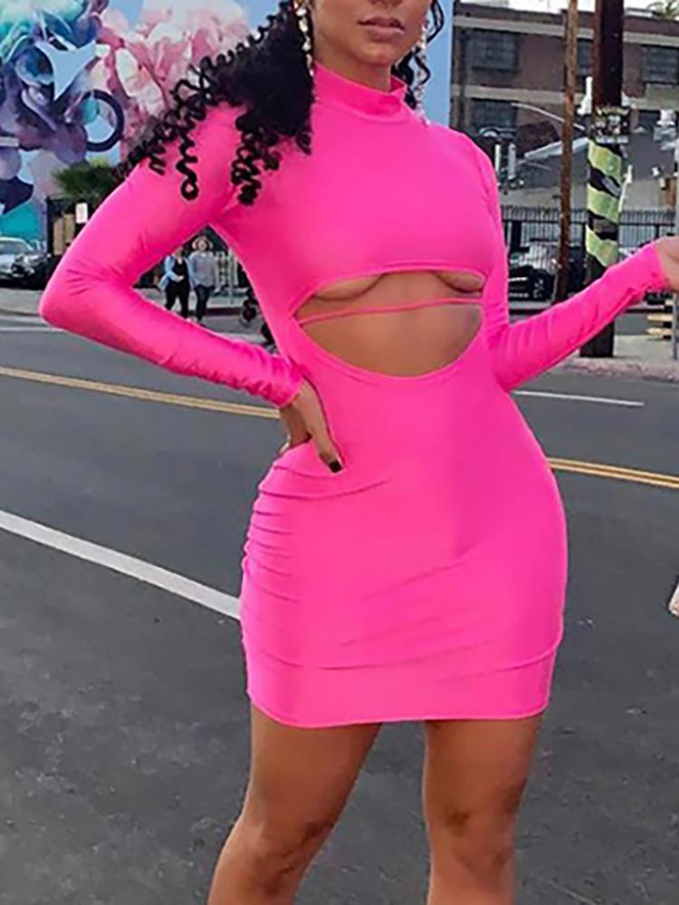 

Long Sleeve Cutout Front Bodycon Dress, Hot pink