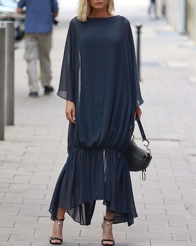 

Solid Color Irregular Loose Dress, Dark blue