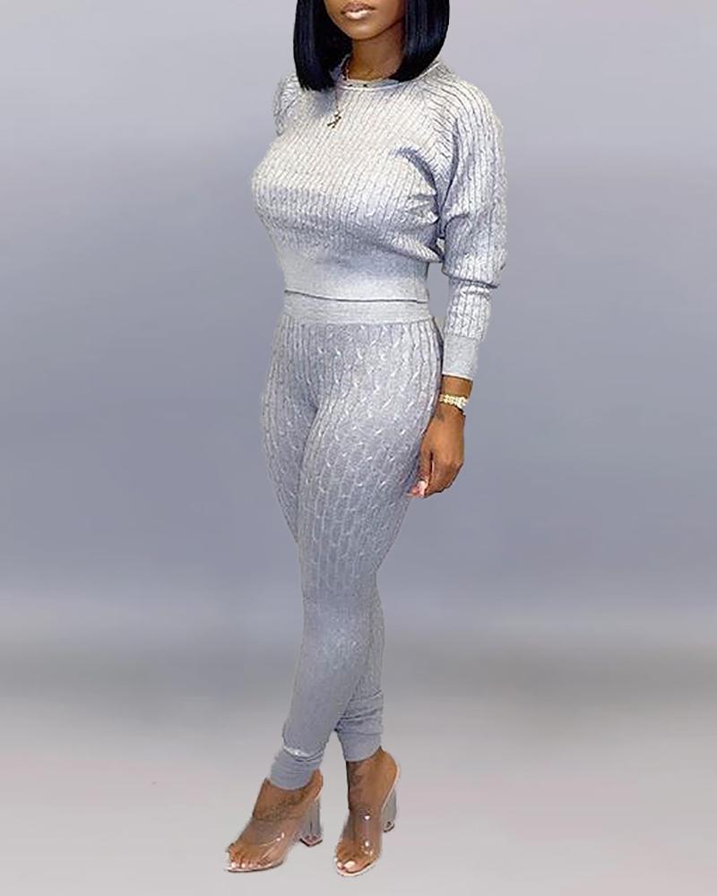 

Solid Long Sleeve Top & Pencil Pant Sets, Gray