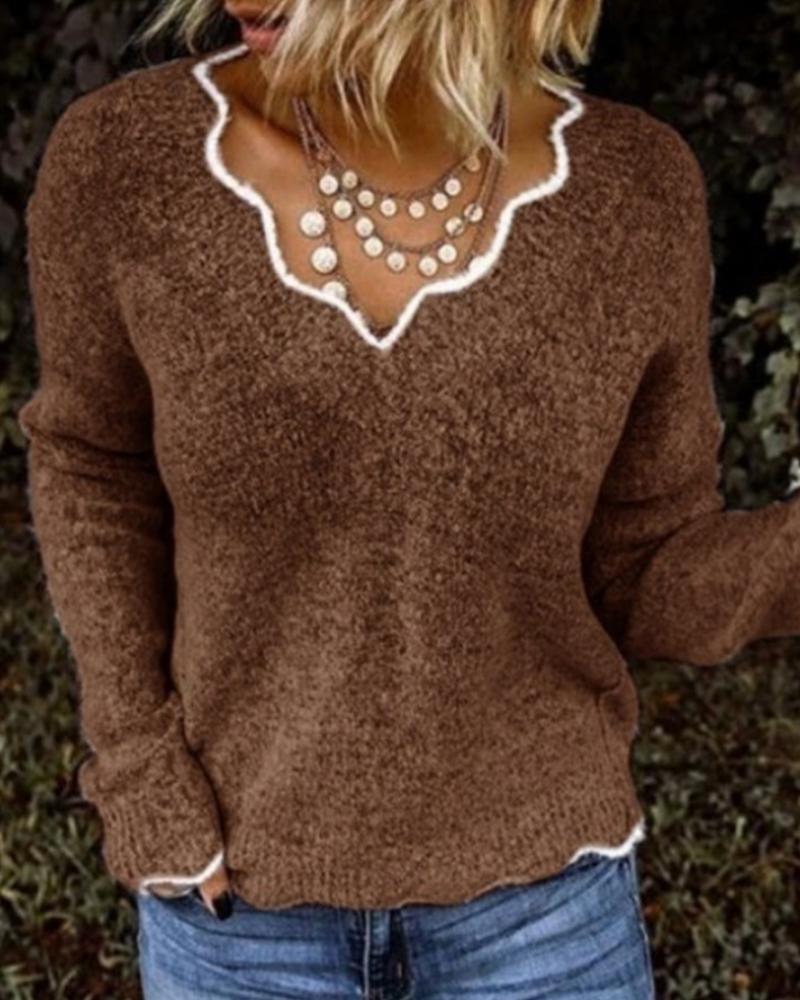 

Brief Cozy V-neck Knit Sweater, Khaki