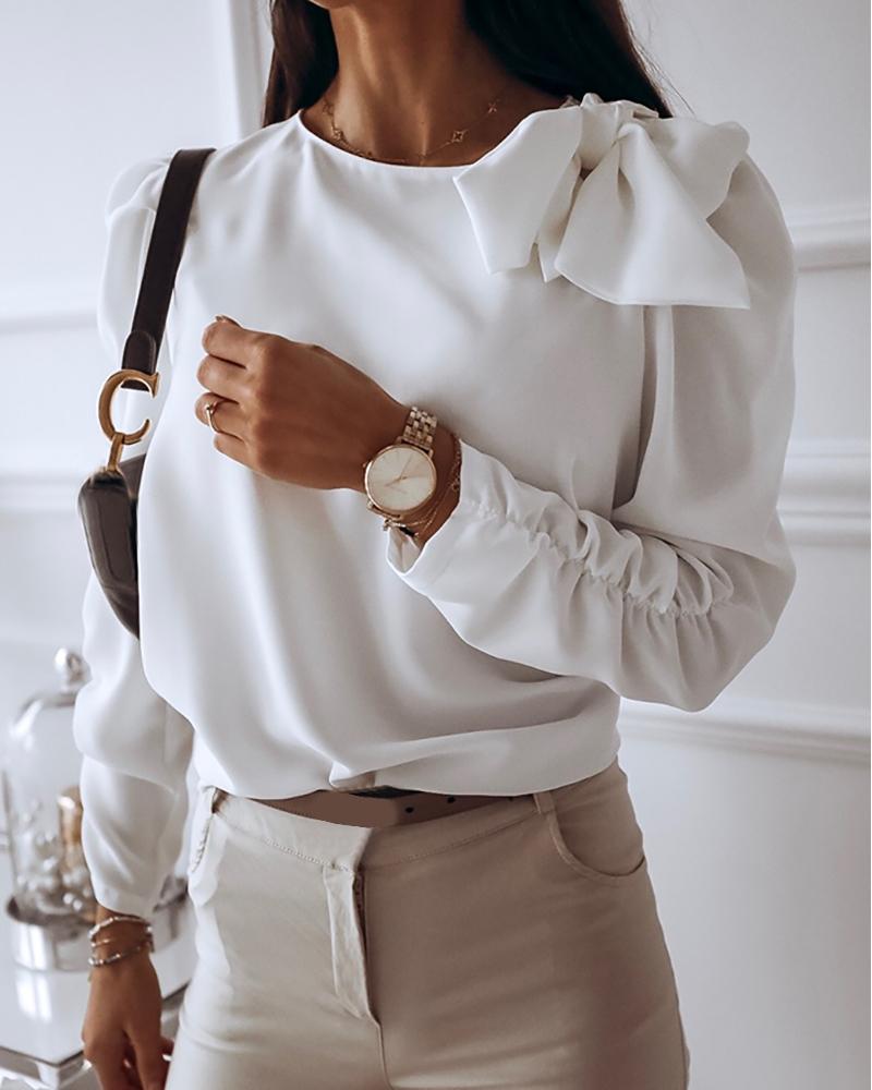 

Solid Tied Design Casual Blouse, White