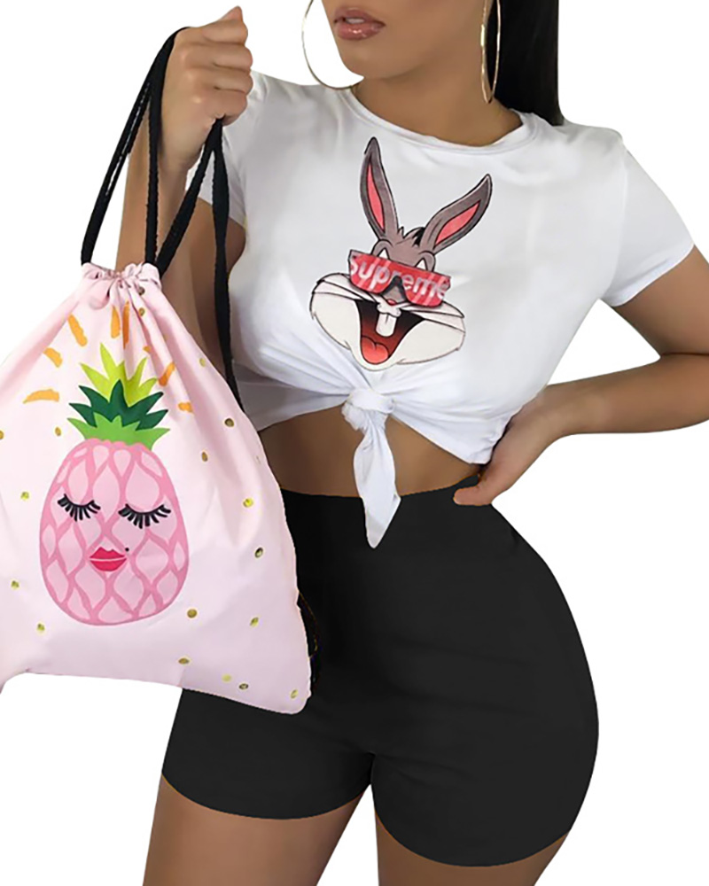 

Cartoon Print Crop Tee & Shorts Set