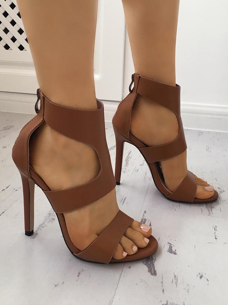 

Fashion Hollow Out Open Toe Pump, Brown