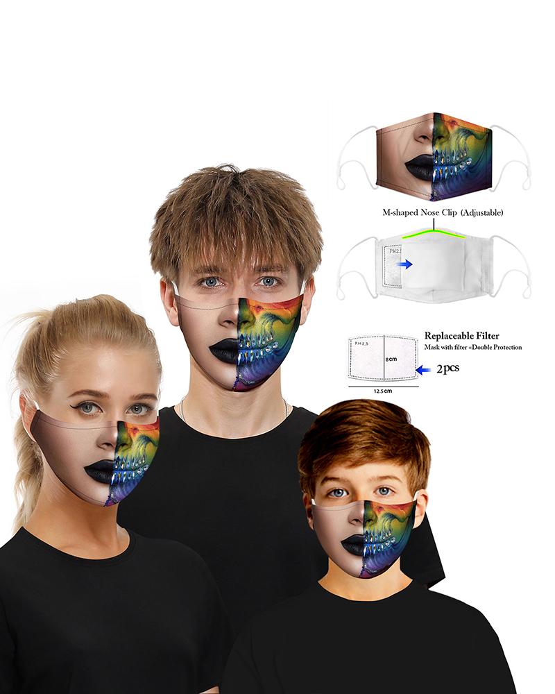 

Face Print Mouth M .a. s. k Breathable Washable And Reusable With 2PCS Replaceable Filter, Multicolor