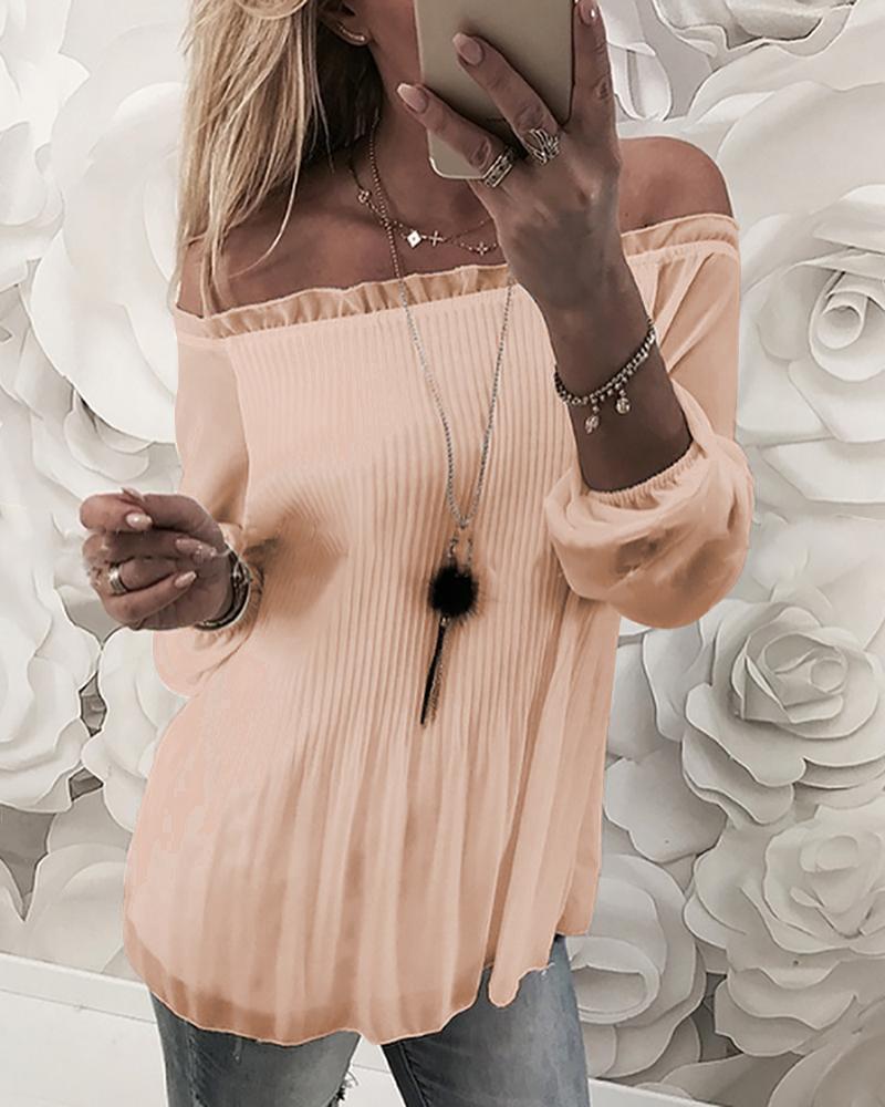 

Off Shoulder Mesh Casual Blouse, Nude