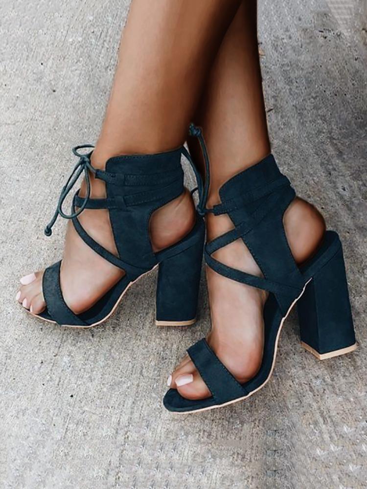 

Lace Up Open Toe Block Heels Sandals