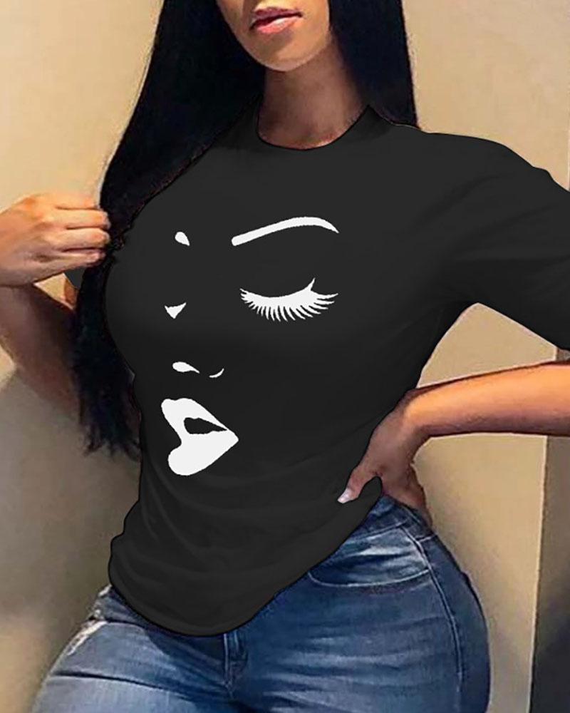 

Abstract Figure Print Short Sleeve Casual T-shirt, Black