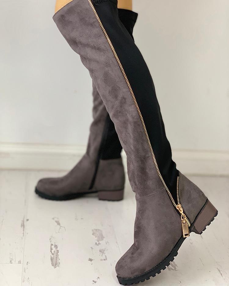 

Contrast Color Zipper Design Boots, Gray
